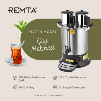 Remta Platin Model Çift Demlikli Çay Makinesi 17 lt (Demlik Dahil) - PT14