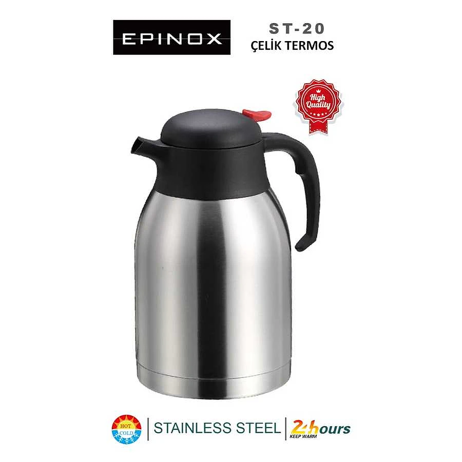 Epinox ST-20 2 litre paslanmaz çelik termos, taşıma tutacaklı çay ve kahve termosu - Görsel 2