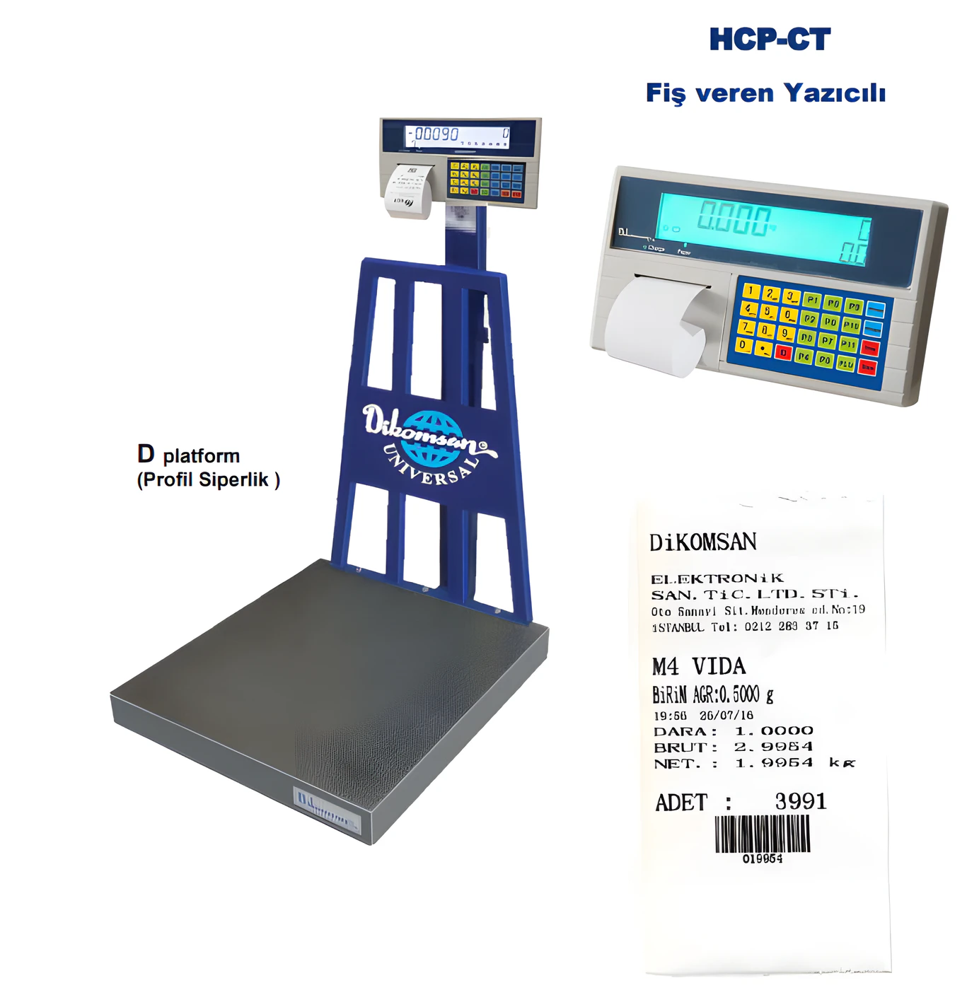 Dikomsan HCP-CT fiş yazıcılı sayıcı baskül, çelik platform ve yazıcılı gösterge - Görsel 2