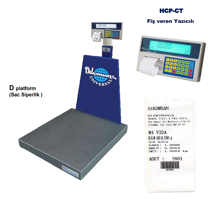 Dikomsan HCP-CT fiş yazıcılı sayıcı baskül, çelik platform ve yazıcılı gösterge - Görsel 3