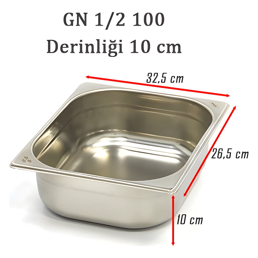 Bilge İnox 1/2-100 standart deliksiz paslanmaz gastronom küvet 6GN00022
