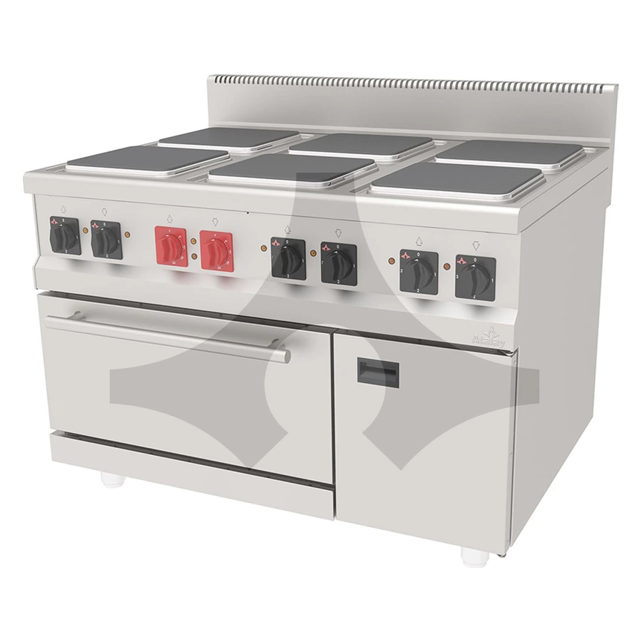 Atalay AEK-1290 derin gövdeli elektrikli kuzine, pik döküm plakalar ve GN 2/1 fırın