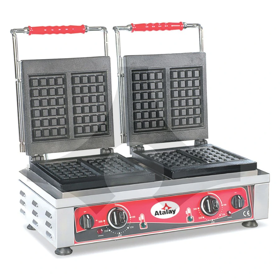 Atalay AWM-2402 çiftli profesyonel waffle makinesi, iki pişirme plakası ve paslanmaz gövde