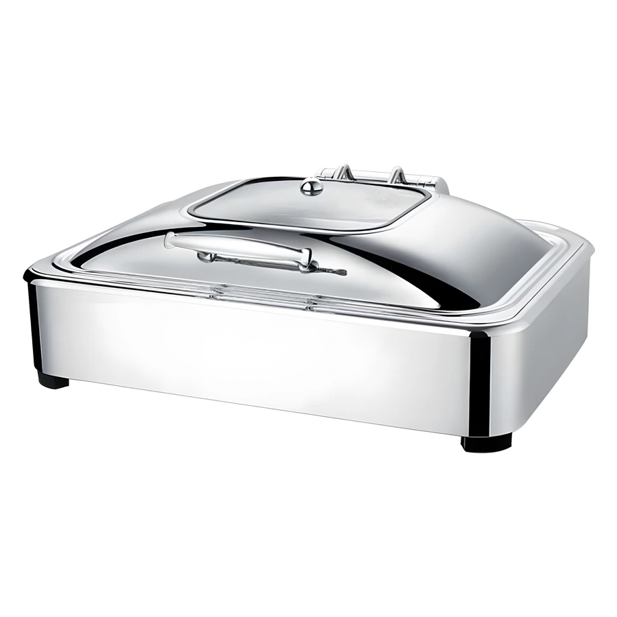 Epinox CDH-9G dörtgen hidrolik kapaklı gömme chafing dish, 1/1 gastronom hazne