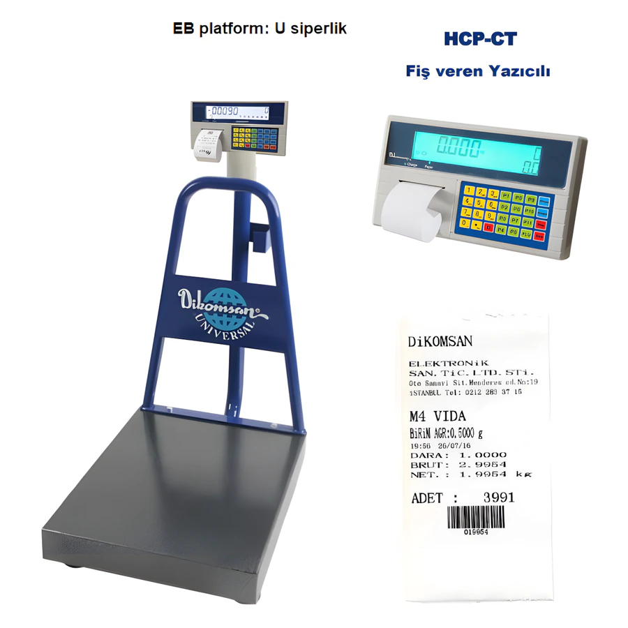 Dikomsan HCP-CT fiş yazıcılı sayıcı baskül, çelik platform ve yazıcılı gösterge