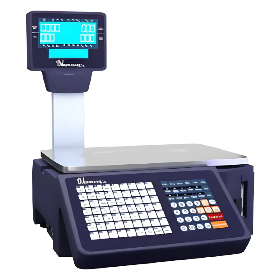 Dikomsan TM-A barkodlu terazi, etiket yazıcılı gövde ve ışıklı LCD gösterge