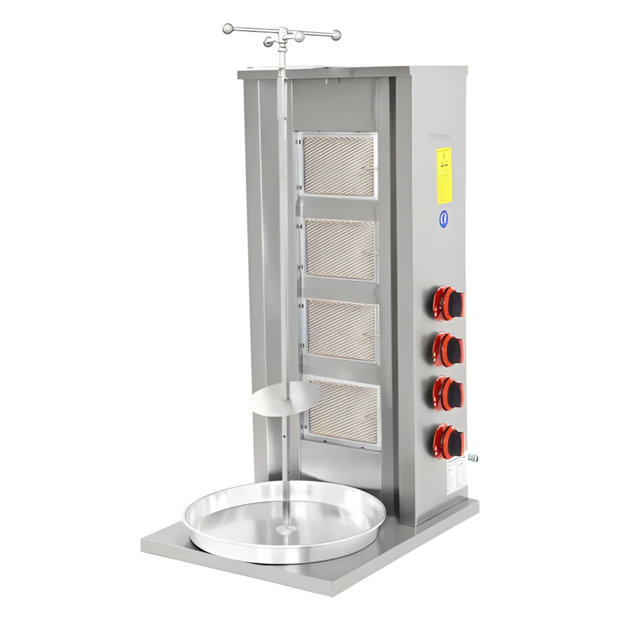 Himaksan HMK-DNG 4 doğalgazlı 4 radyanlı motorsuz döner ocağı, ayarlanabilir şiş