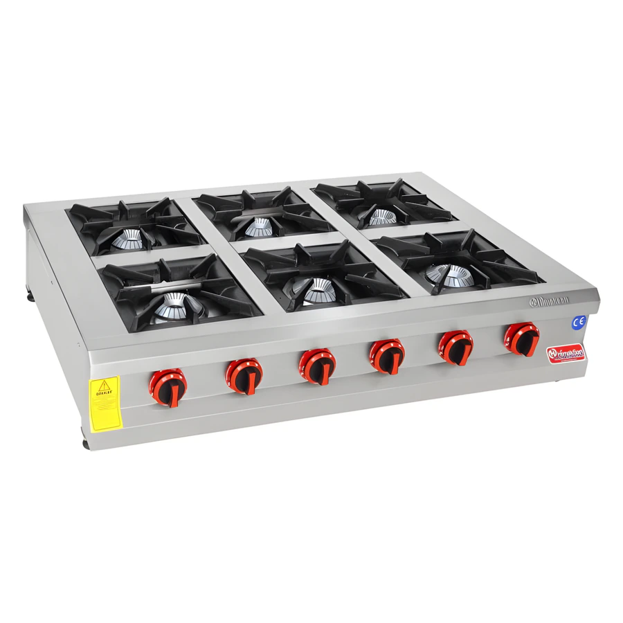 Himaksan HMK-SOG 1280 altı gözlü doğalgazlı set üstü ocak, pik döküm ızgaralar