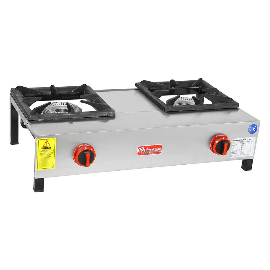 Himaksan HMK-LKK-2 kısa ayaklı doğalgazlı ikili lokanta ocağı, pik döküm ızgaralar
