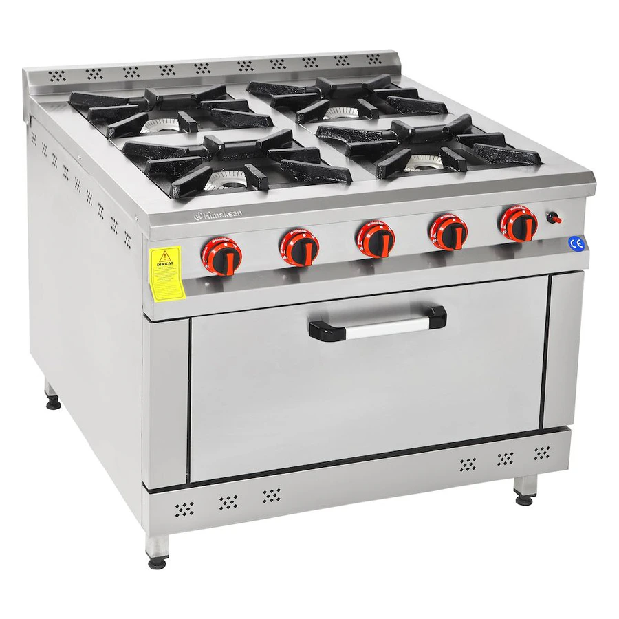 Himaksan HMK-KZG 1010 doğalgazlı 4 gözlü kare kuzine, pik döküm ızgaralar ve alt fırın
