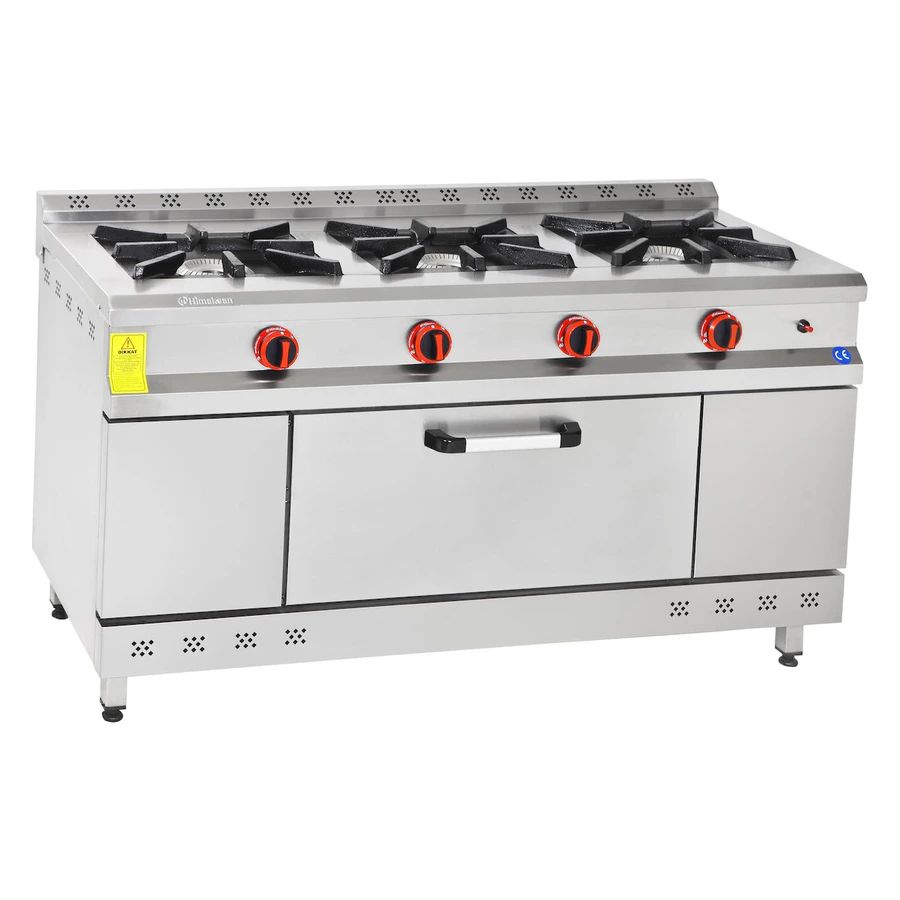 Himaksan HMK-KZG 1560 doğalgazlı 3 gözlü kuzine, yan yana ocaklar ve alt fırın