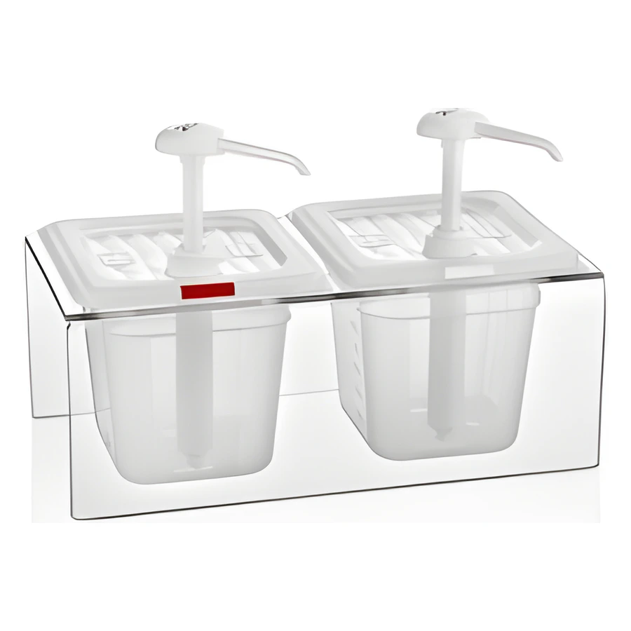 Gastroplast GDP-02 ikili pompalı sos dispenseri seti, renkli standlı