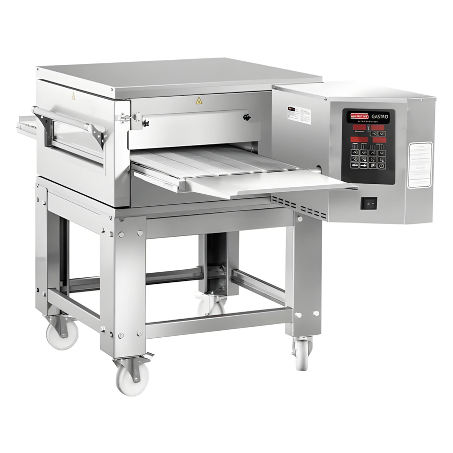 SGS-PO-K50 tek katlı konveyörlü pide pizza fırını, 50 cm bant ve tekerlekli ayaklar