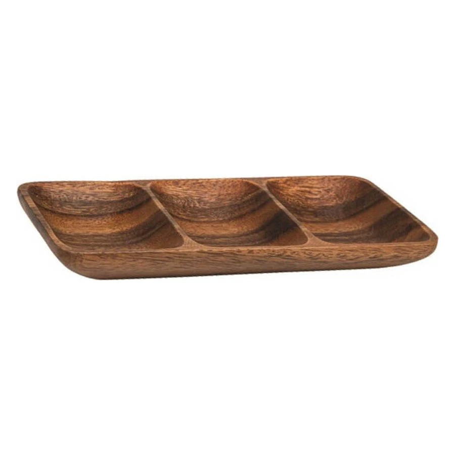 Epinox Nil NK-2311 sığ 3 bölmeli akasya kuruyemişlik, 11x23 cm