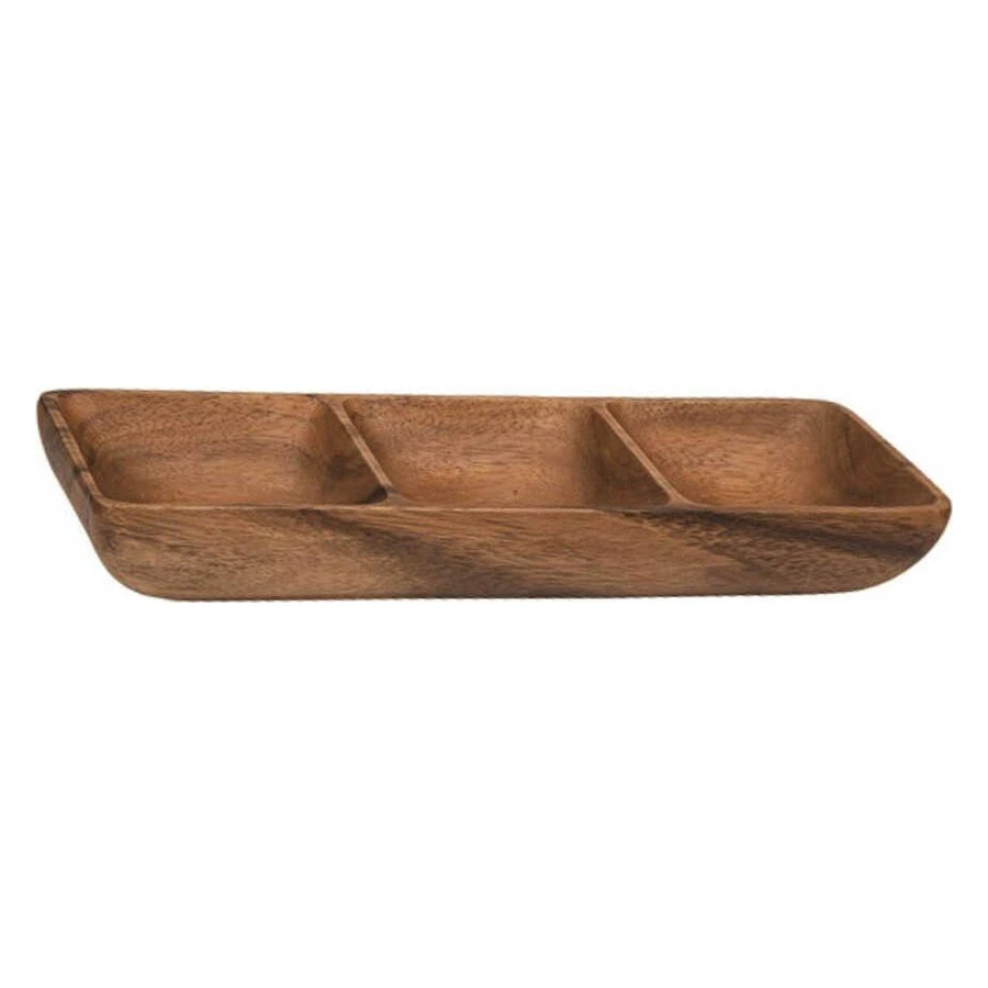 Epinox Nil NK-3010 akasya ağacı 3 bölmeli uzun kuruyemişlik, 10x30 cm