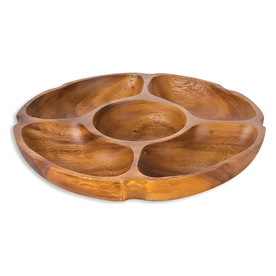 Epinox Nil SAK-25-5 akasya ağacı 5 bölmeli kare kuruyemişlik, 25x25 cm