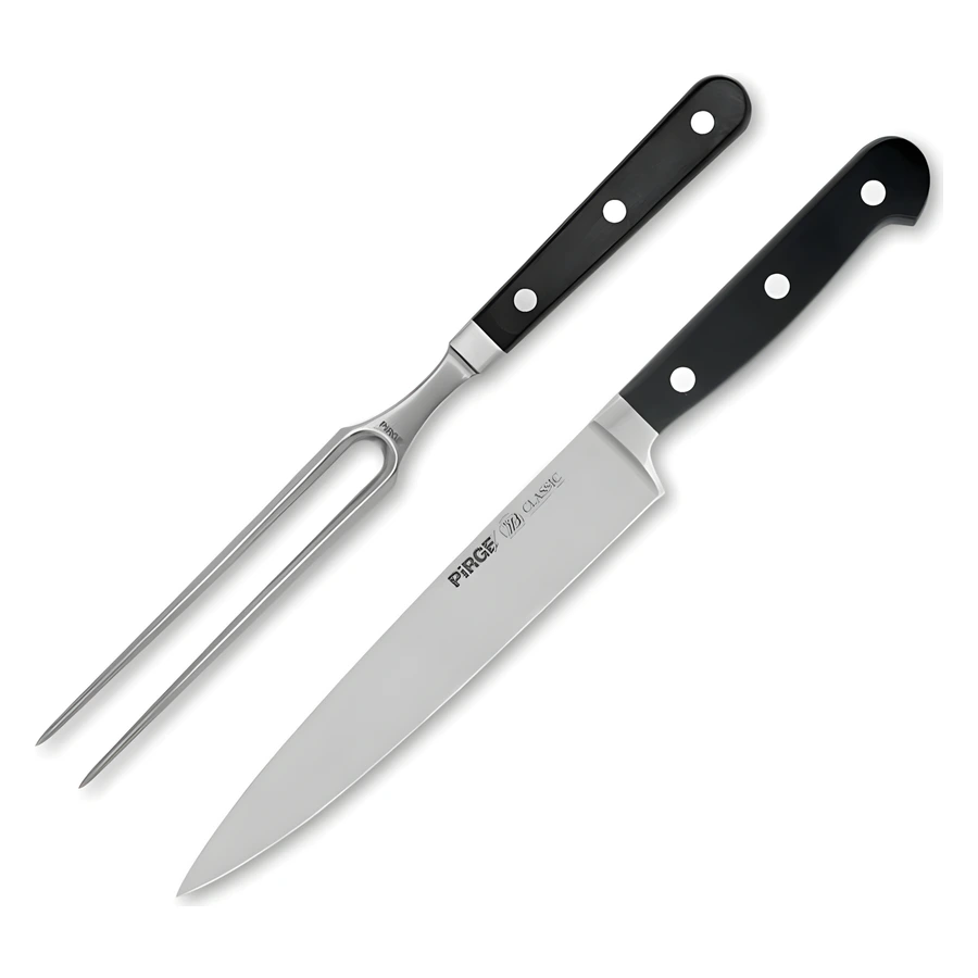 Pirge Classic 35173 barbekü mangal seti, 18 cm dilimleme bıçağı ve et çatalı