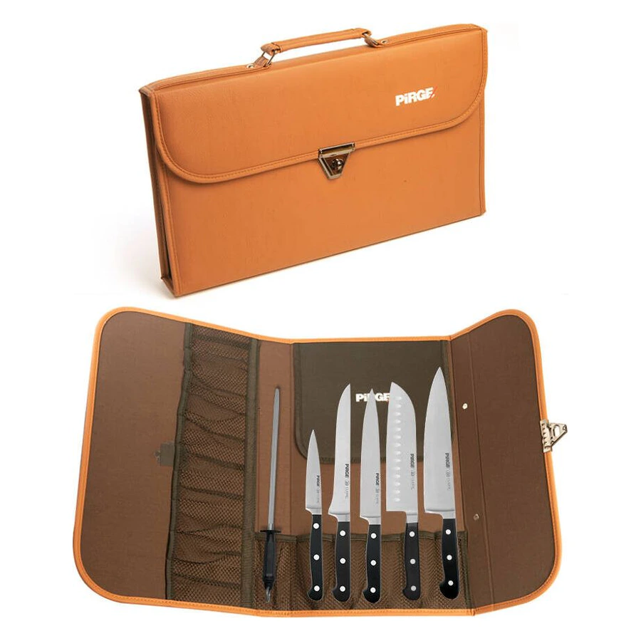 Pirge Classic 35199 çantalı 5'li bıçak seti, şef, santoku, fileto bıçakları ve masat