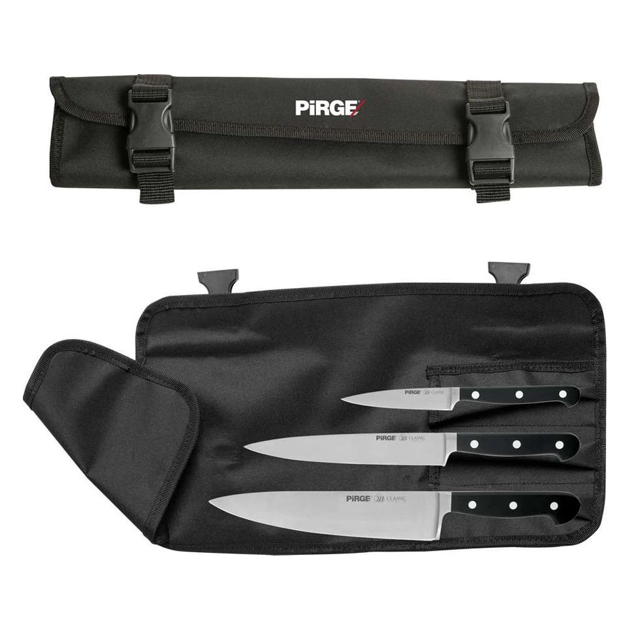 Pirge Classic 49100 çantalı şef bıçak seti, sebze, dilimleme ve şef bıçağıyla rulo çanta