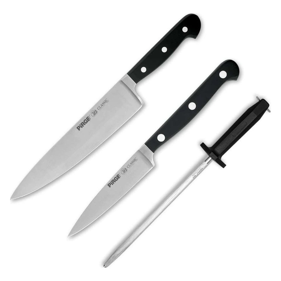 Pirge Classic 35160 üç parça şef seti, şef bıçağı, sebze bıçağı ve yuvarlak masat