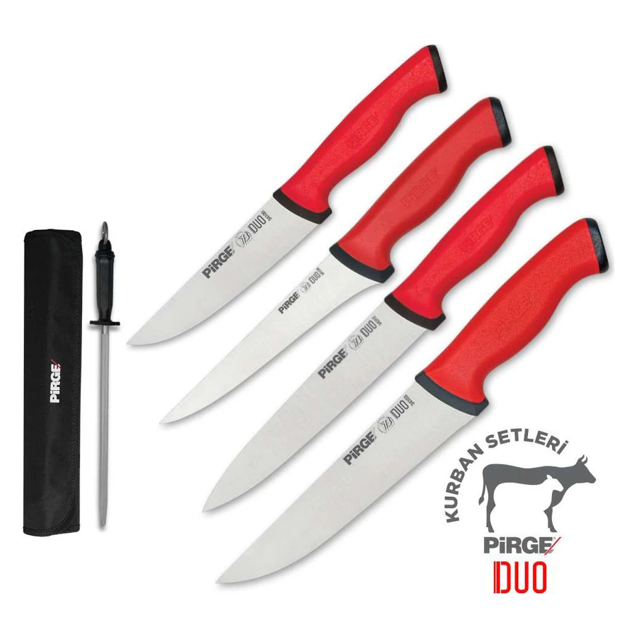 Pirge Duo 35188 çantalı 5'li kasap ve kurban bıçak seti, dört bıçak ve oval masat