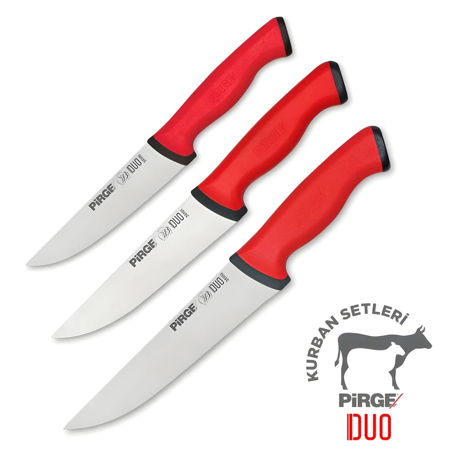Pirge Duo 35134 kasap et bıçak seti, üç farklı boyda kaymaz saplı kasap bıçağı