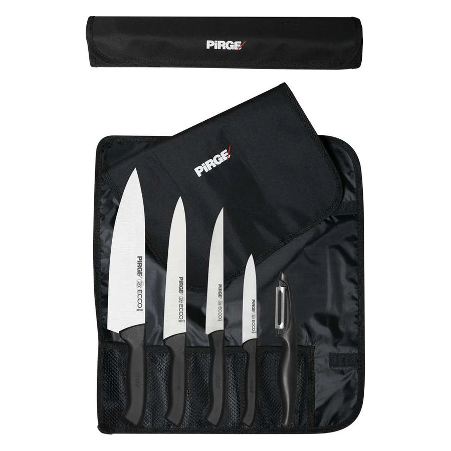 Pirge Ecco 38402 çantalı 5'li bıçak seti, şef, dilimleme, peynir, sebze bıçağı ve soyacak