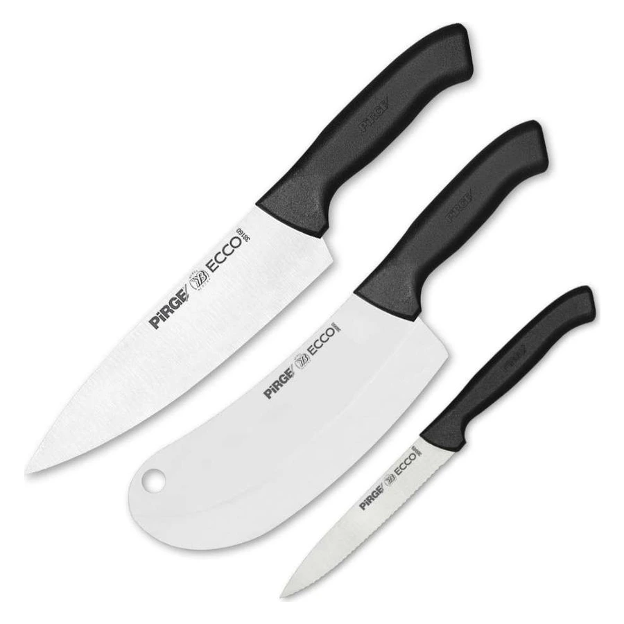 Pirge Ecco Salata Ustası 35176 bıçak seti, dişli sebze bıçağı, şef bıçağı ve soğan bıçağı