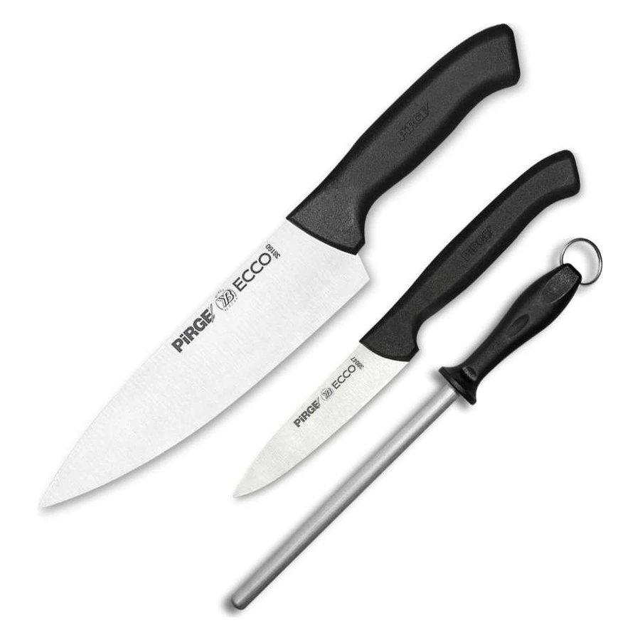 Pirge Ecco 35083 şef başlangıç bıçak seti, şef bıçağı, sivri sebze bıçağı ve oval masat