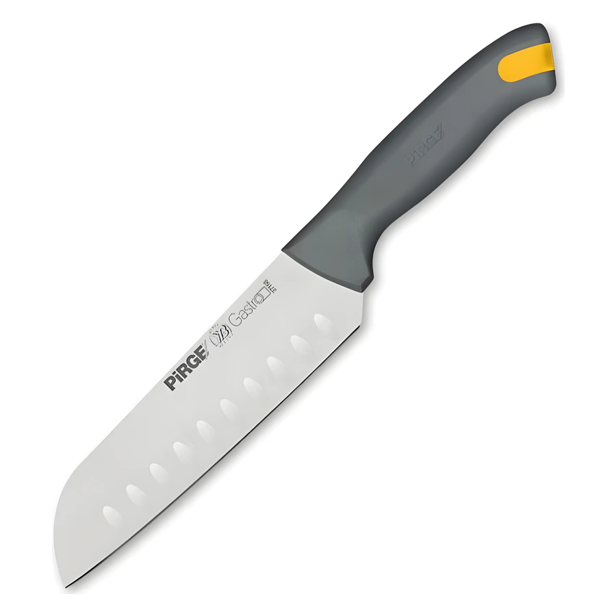 Pirge Gastro 37168 oluklu 17 cm santoku bıçağı, düz geniş ağız ve yüzey olukları