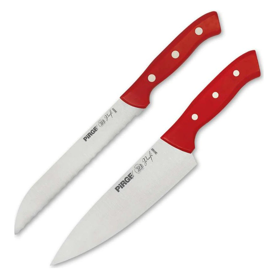 Pirge Profi 35169 şef bıçak seti, 19 cm şef bıçağı ve dişli ağızlı 17 cm ekmek bıçağı