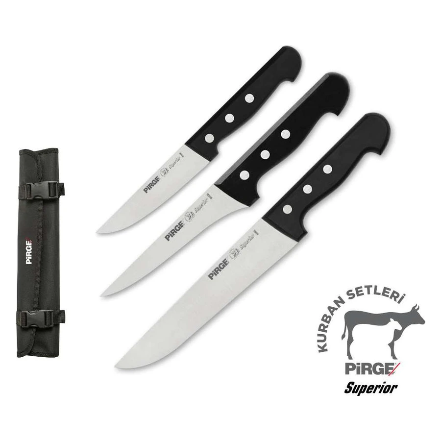 Pirge Superior 35186 çantalı kurban bıçak seti 3'lü, rulo bıçak çantası ve üç kasap bıçağı