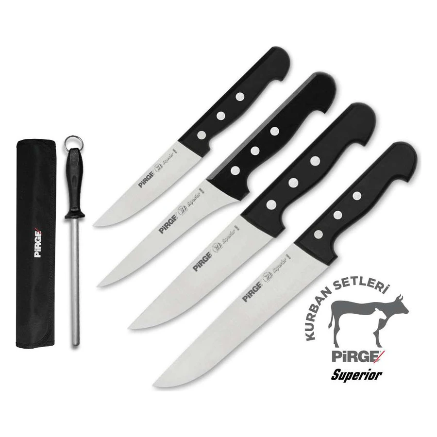 Pirge Superior 35187 kurban bıçak seti 5'li çantalı, dört bıçak, oval masat ve rulo çanta