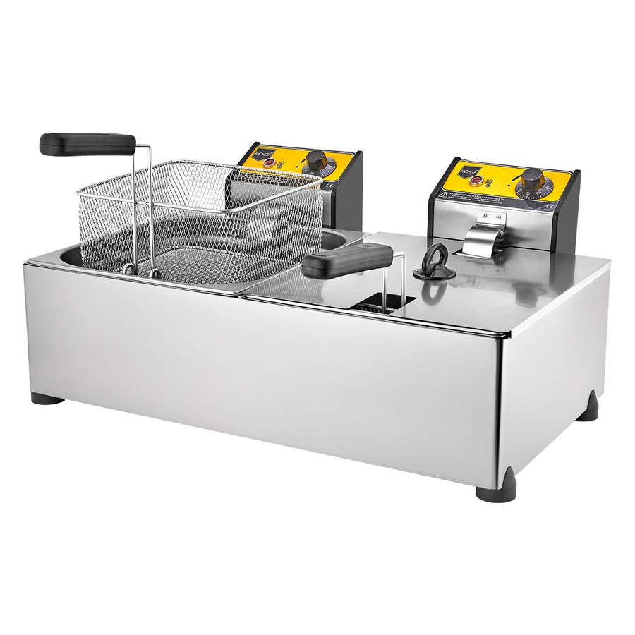 Remta R102 8+8 litre çiftli elektrikli fritöz, iki çelik hazne ve tutacaklı sepetler