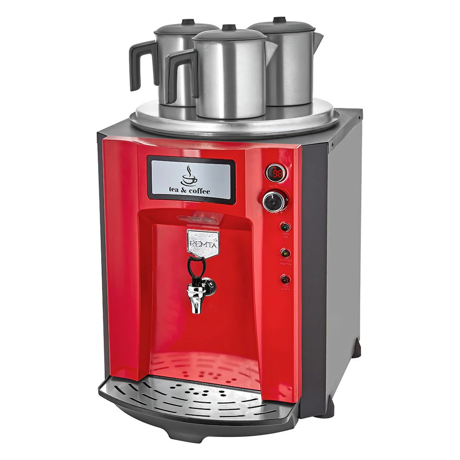 Remta DE10P Premium Jumbo 3 demlikli 40 litre çay makinesi, LED aydınlatmalı paslanmaz gövde