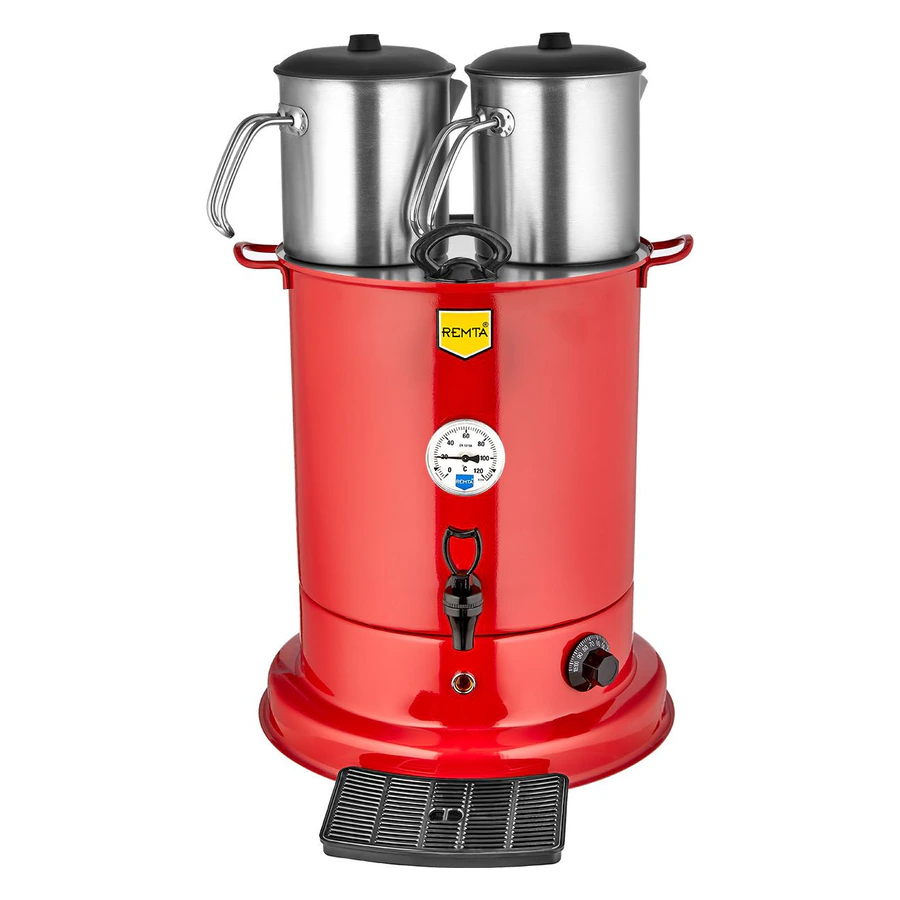 Remta EL10 Elite 2 demlikli 25 litre çay makinesi, analog sıcaklık göstergesi ve iki demlik