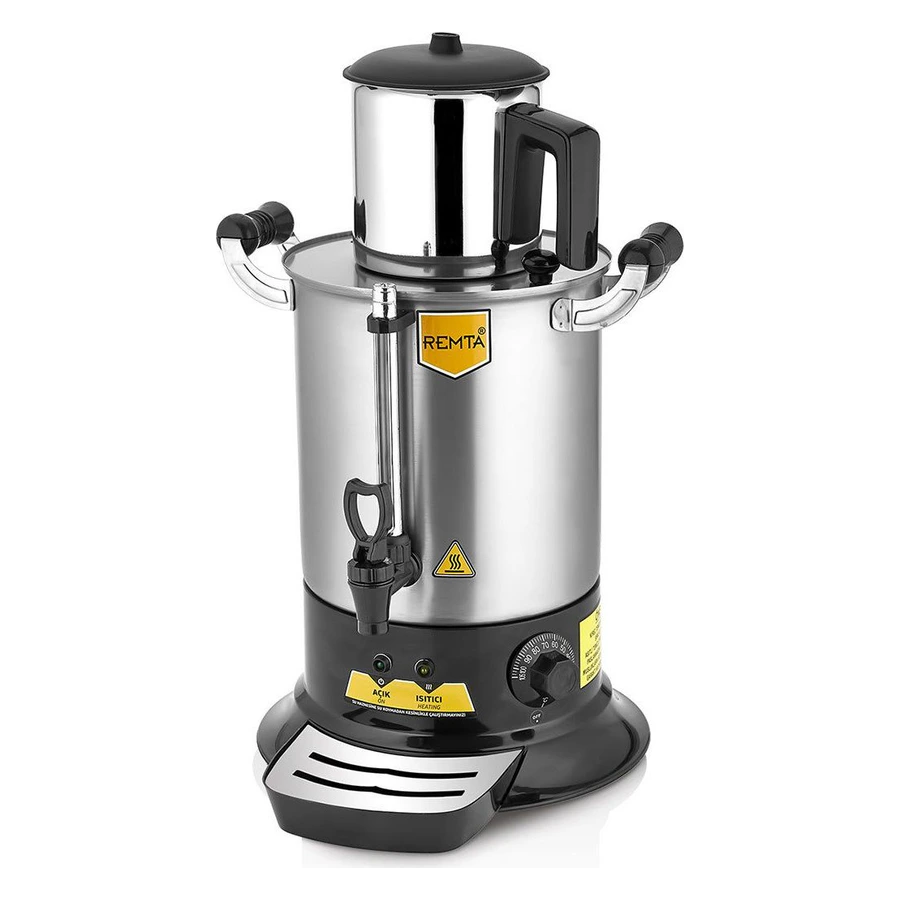 Remta PT11 Platin tek demlikli 9 litre paslanmaz çay makinesi, üstte paslanmaz demlik