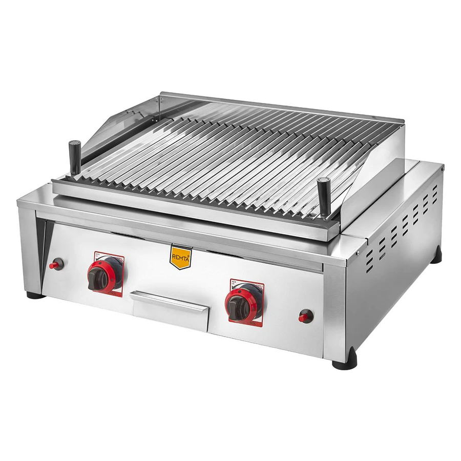 Remta R70CE(L) 70 cm lav taşlı gazlı ızgara, iki bölgeli ızgara alanı ve çekmeceli yağ kabı