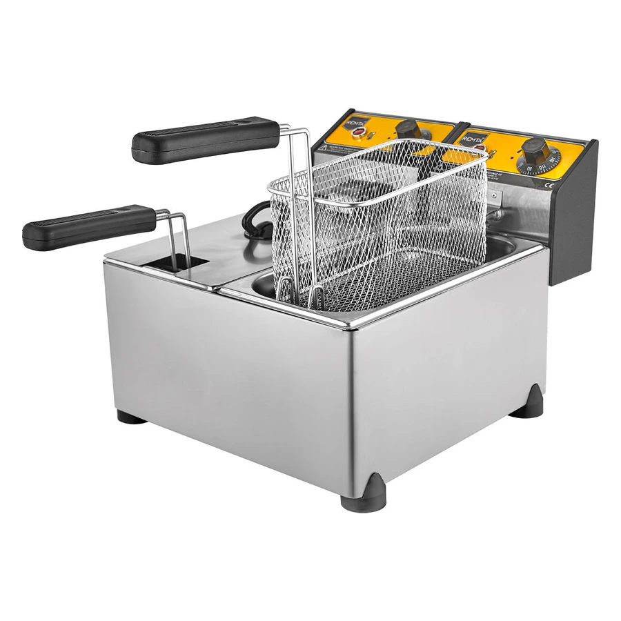Remta R92 3+3 litre çiftli elektrikli fritöz, iki küçük çelik hazne ve sepet