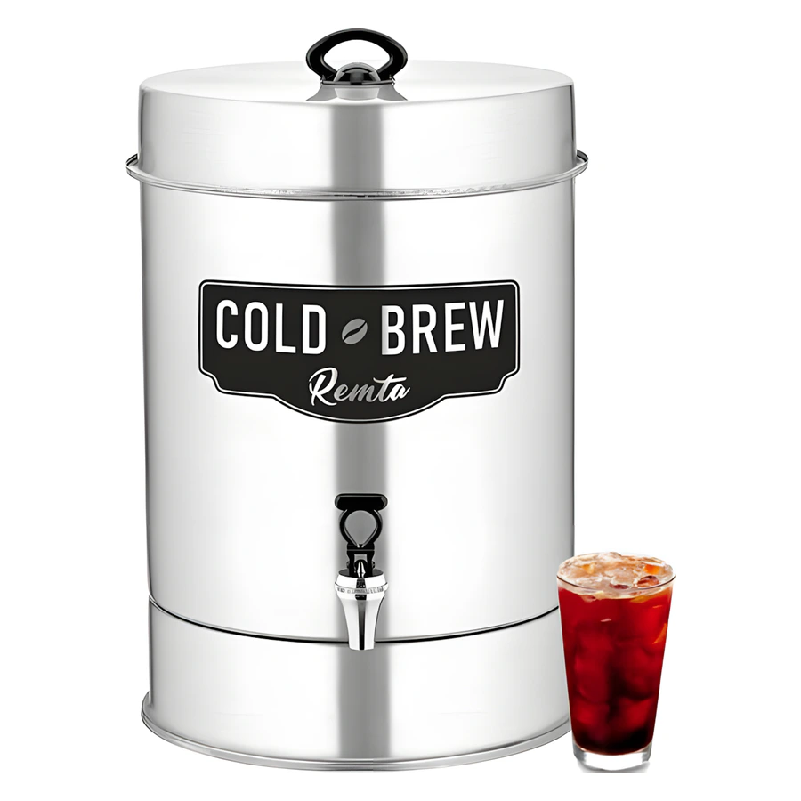 Remta R45 15 litrelik cold brew soğuk demleme kahve makinesi, paslanmaz çelik gövde ve musluk