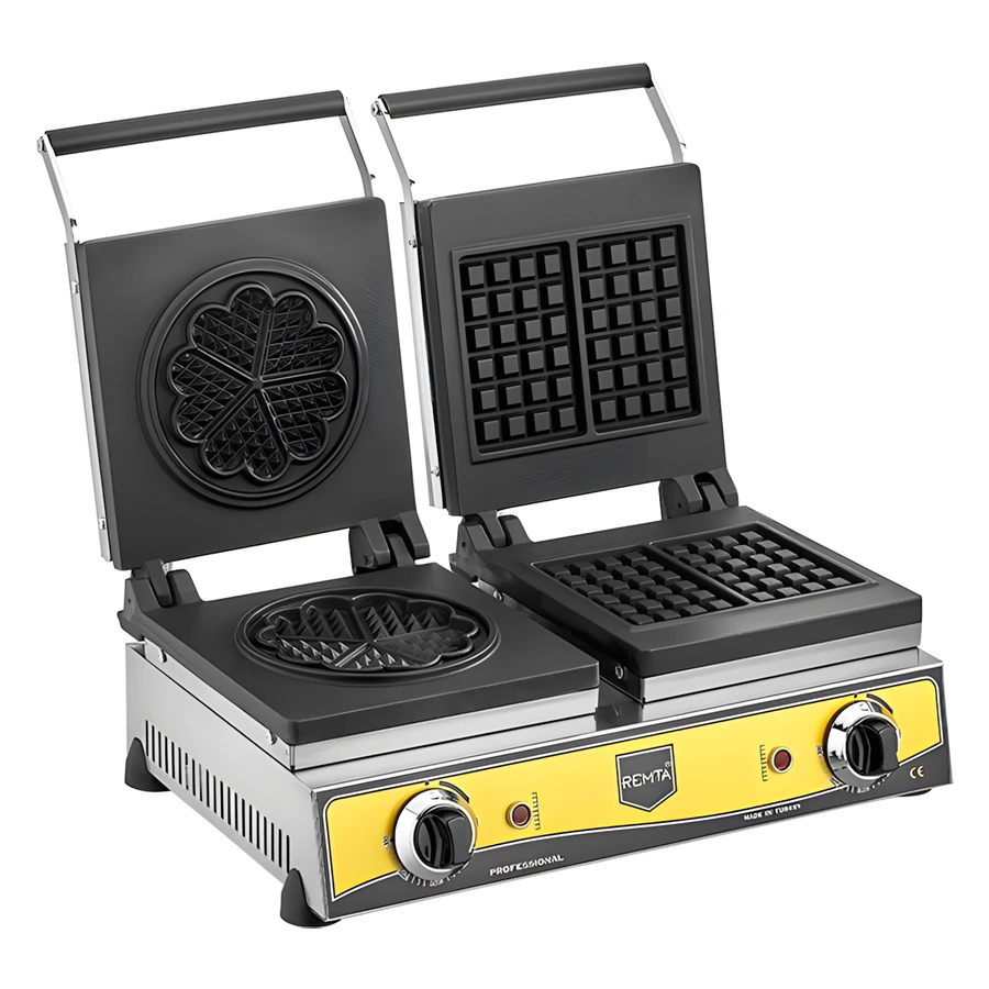 Remta W21 çiftli kare ve 21 cm çiçek kalıplı elektrikli waffle makinesi, paslanmaz kasa