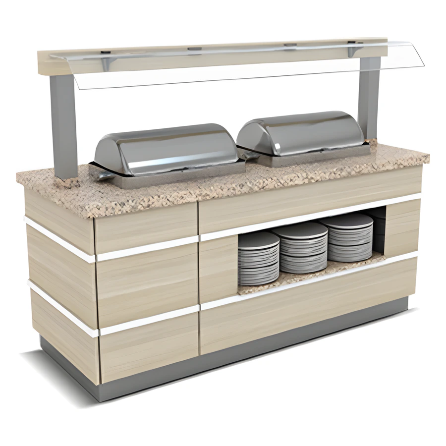 Galata nefeslikli chafing dish sıcak servis ünitesi, tabak raflı granit tablalı