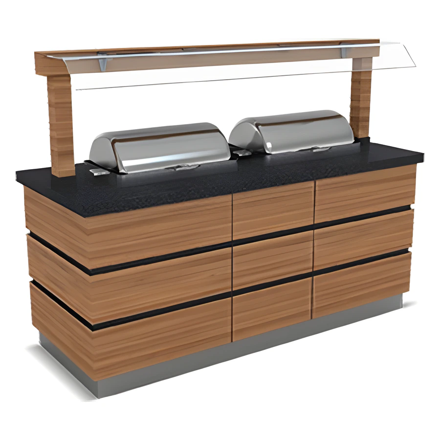 Kapadokya ahşap kaplamalı nefeslikli chafing dish sıcak servis ünitesi