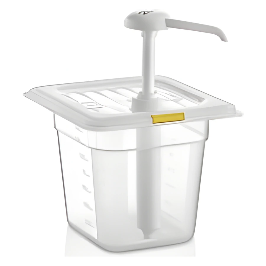 Gastroplast GDH-02 tekli hardal dispenseri, sarı stantlı pompalı sos dağıtıcı