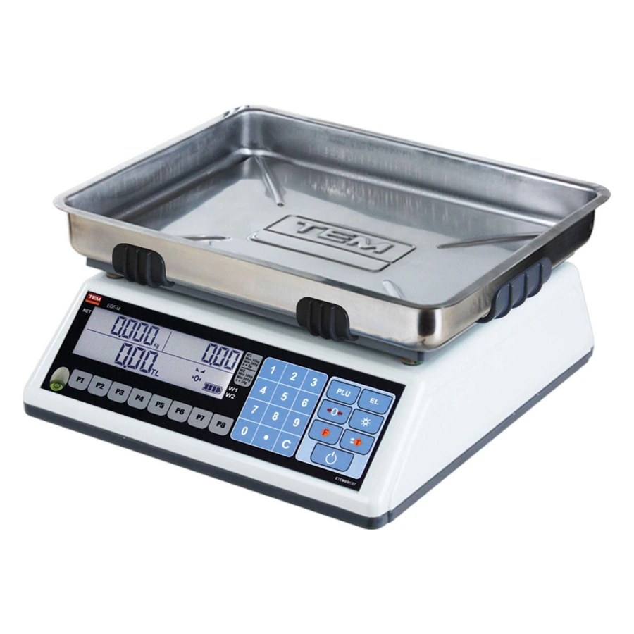 TEM EGE M 30 kg onaylı fiyat hesaplamalı terazi, çukur kefe ve 3x6 hane LCD gösterge