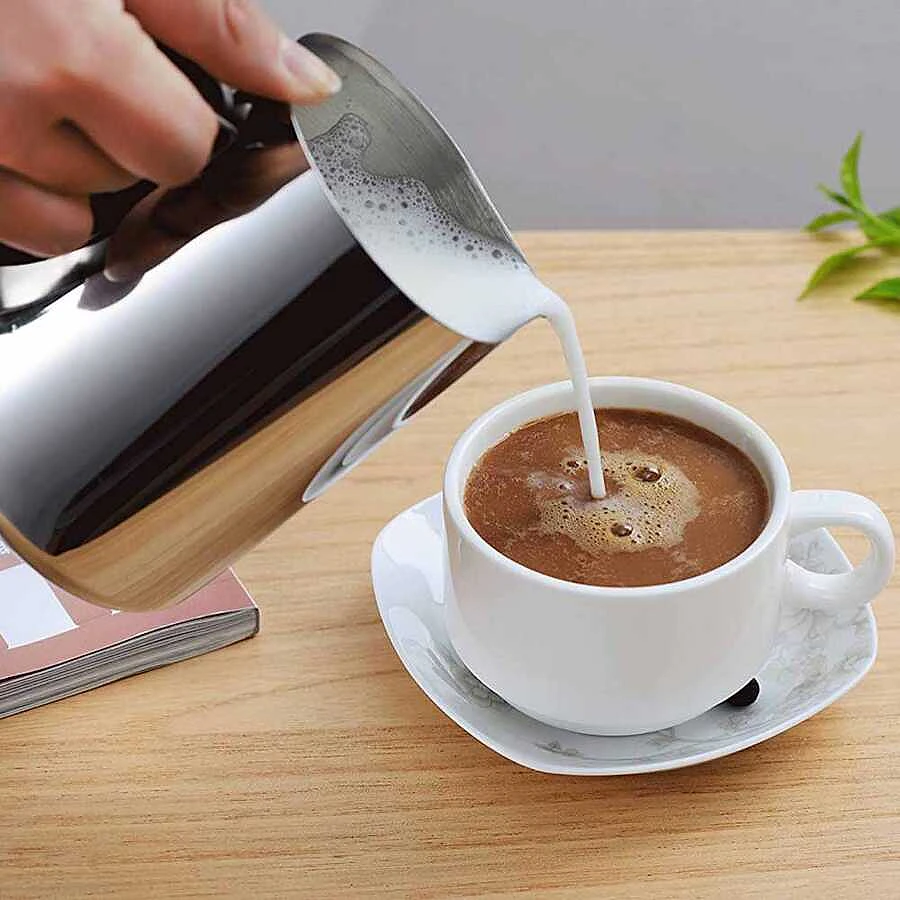 Epinox SP-300 küçük süt potu 300 ml, sivri burunlu paslanmaz çelik latte art potu - Görsel 3
